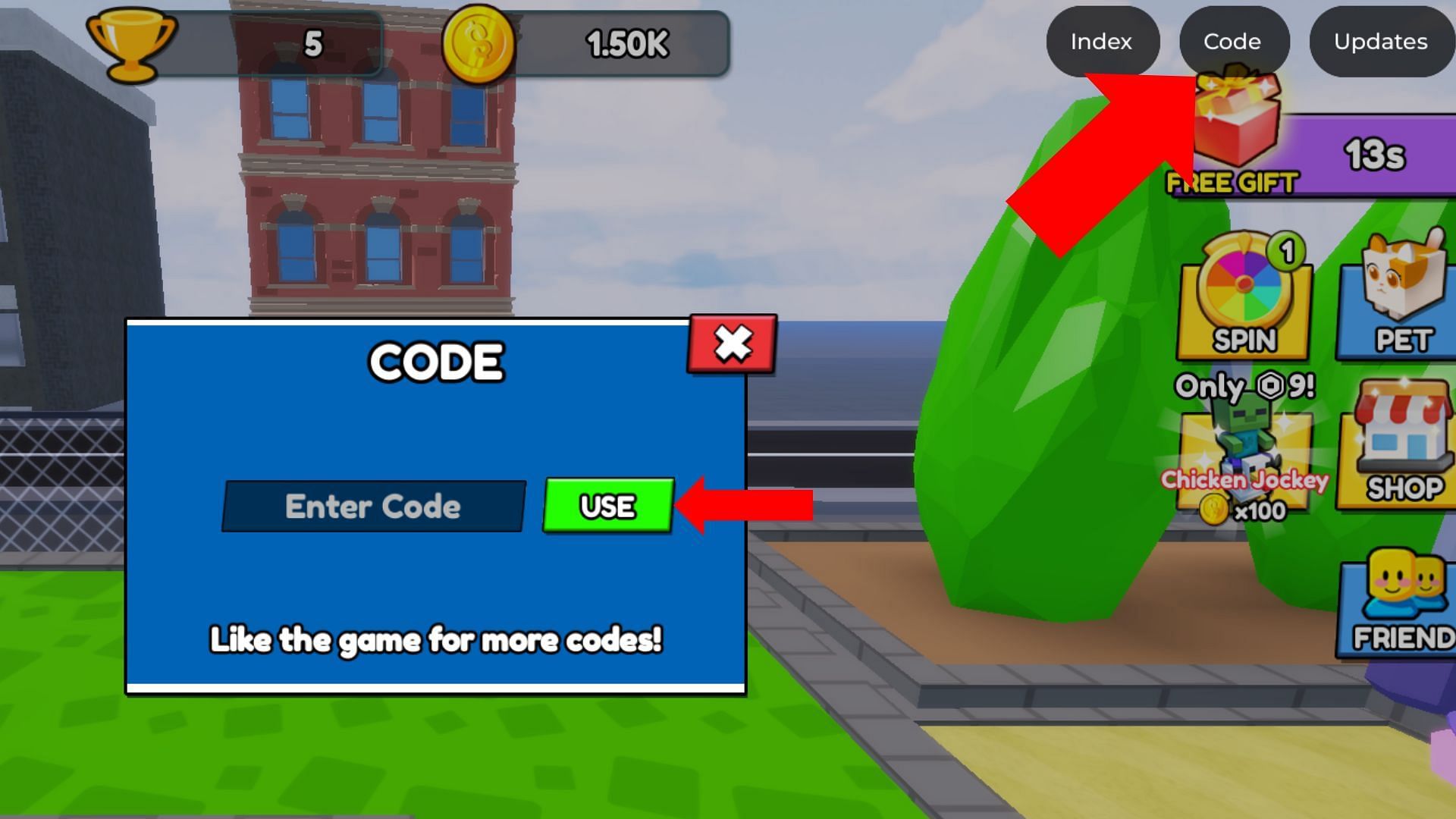 Enter codes accurately to get rewards (Image via Roblox)
